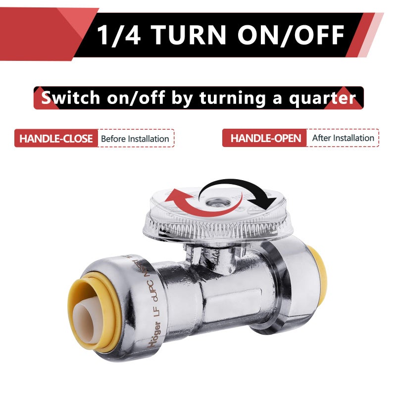 EFIELD (Pack of 2) EFIELD Push Fit 1/4 Turn Straight Stop Valve Water Shut Off 1/2 Inch Push x 1/2 Inch Push, Chrome with a Disconnect Clip,(PF-VALVE035-2PCS) - Image 3
